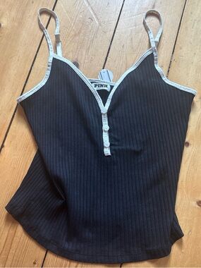 Victoria's Secret PINK Black Ribbed Cami with White Trim